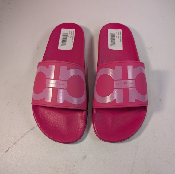Salvatore Ferragamo HOT PINK Groove Pools Slide SandalsSize 10